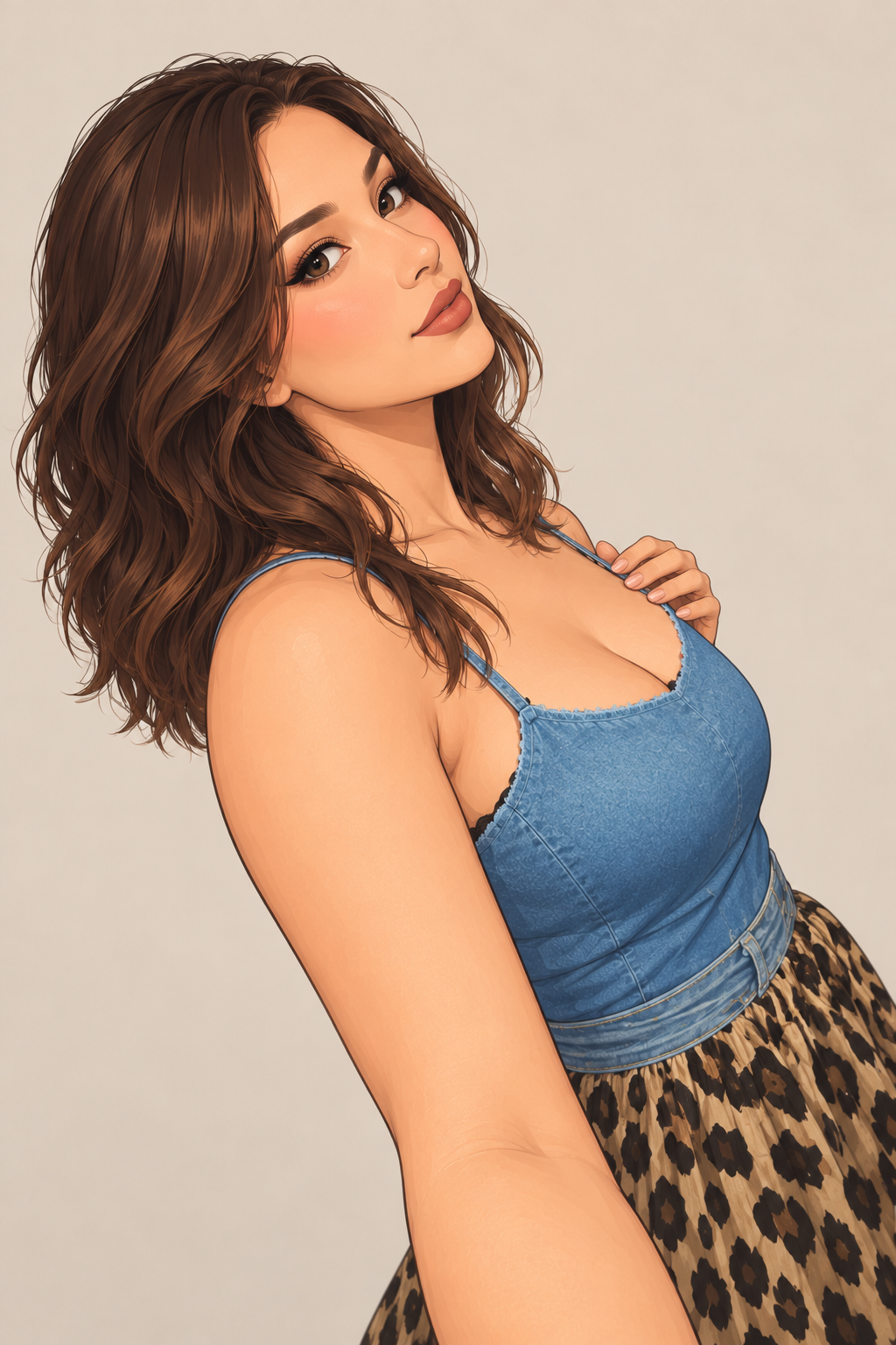 Illustrated adult photo example: blue camisole